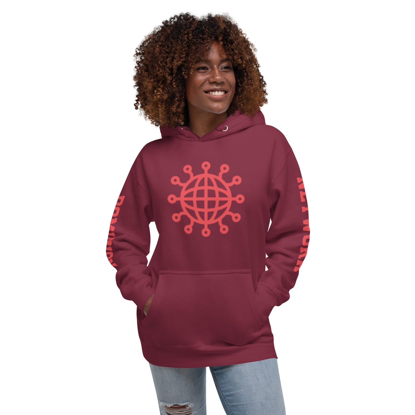 Dominion Network Red Front and Sleeve Design Unisex Hoodie