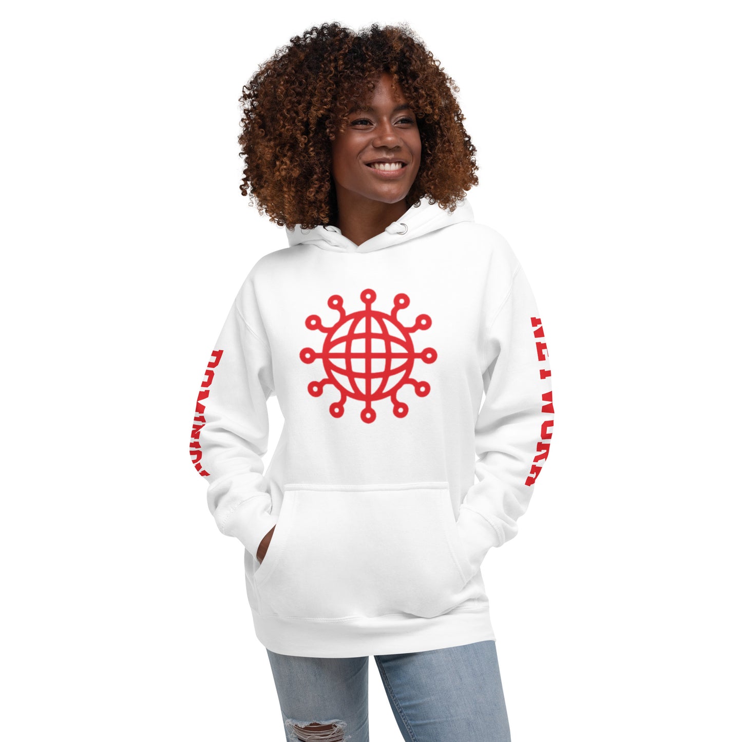 Dominion Network Red Front and Sleeve Design Unisex Hoodie